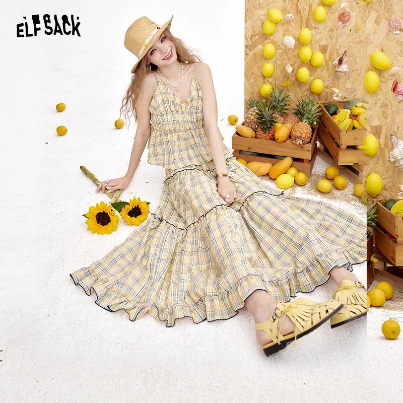 妖精的口袋甜美吊带半身长裙两件套2025夏度假风套装25200187