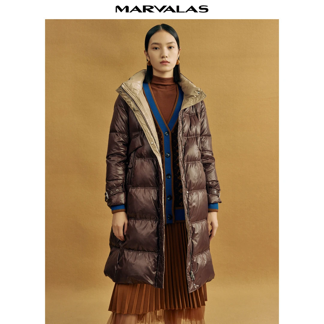 【小余专属】宽松中长款连帽绗缝锁温羽绒服女季加厚90鸭绒外套