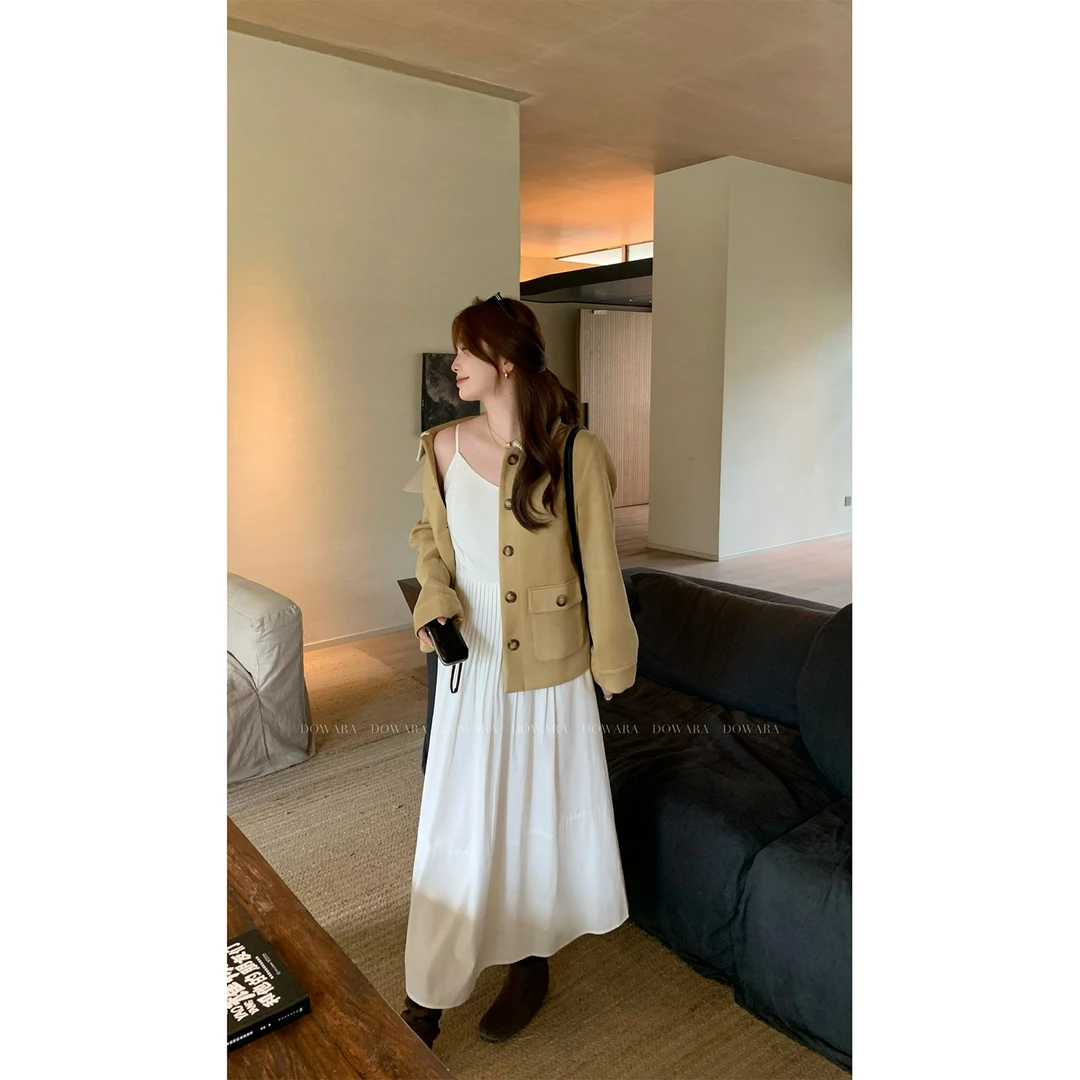 现货大婉酱微胖定制吊带连衣裙女法式优雅显瘦A字裙春季新款7613D