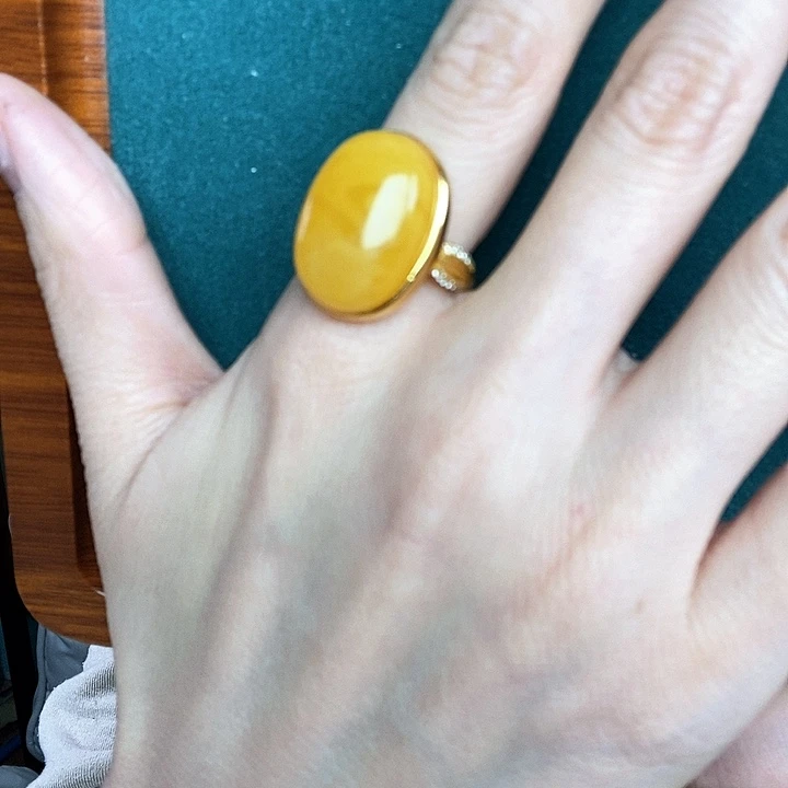 蜜蜡戒指银S925镶嵌戒指