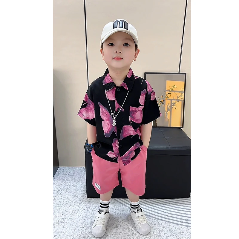 男童夏装儿童酷帅衬衫宝宝衣服套装新款洋气夏季薄款两件套潮