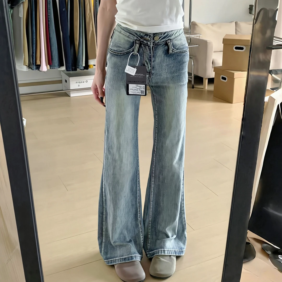 新纯欲慵懒风微喇牛仔裤女美式高腰显瘦显腿长时尚百搭修身微喇裤