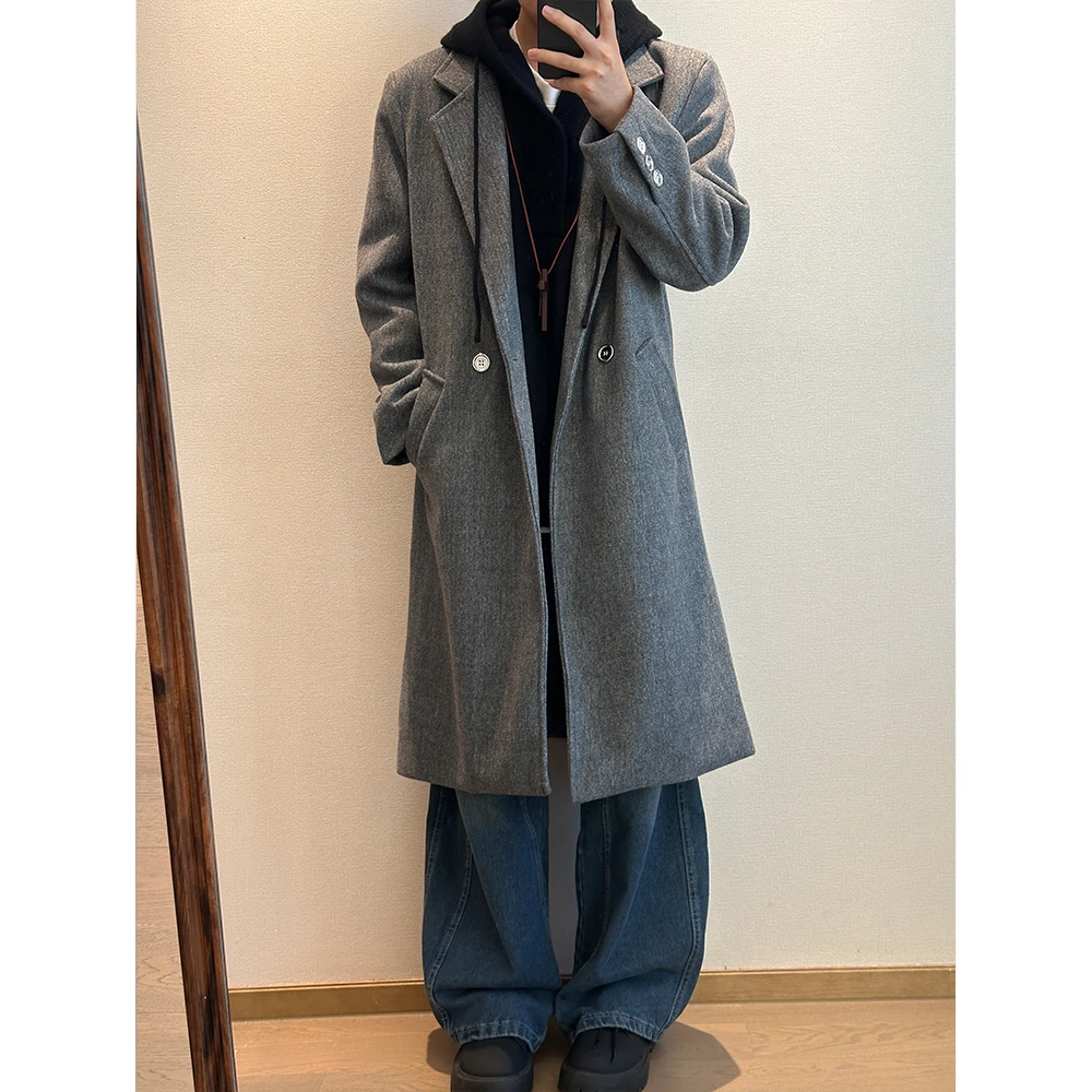 中长款毛衣大衣男女秋冬季情侣垫肩外套高级感复古加厚呢子风衣