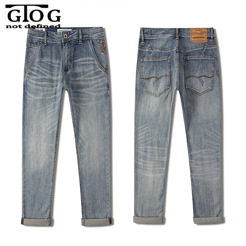 GTOG【美式复古】新款品质简约百搭轻商务修身男士小直筒水洗牛仔裤
