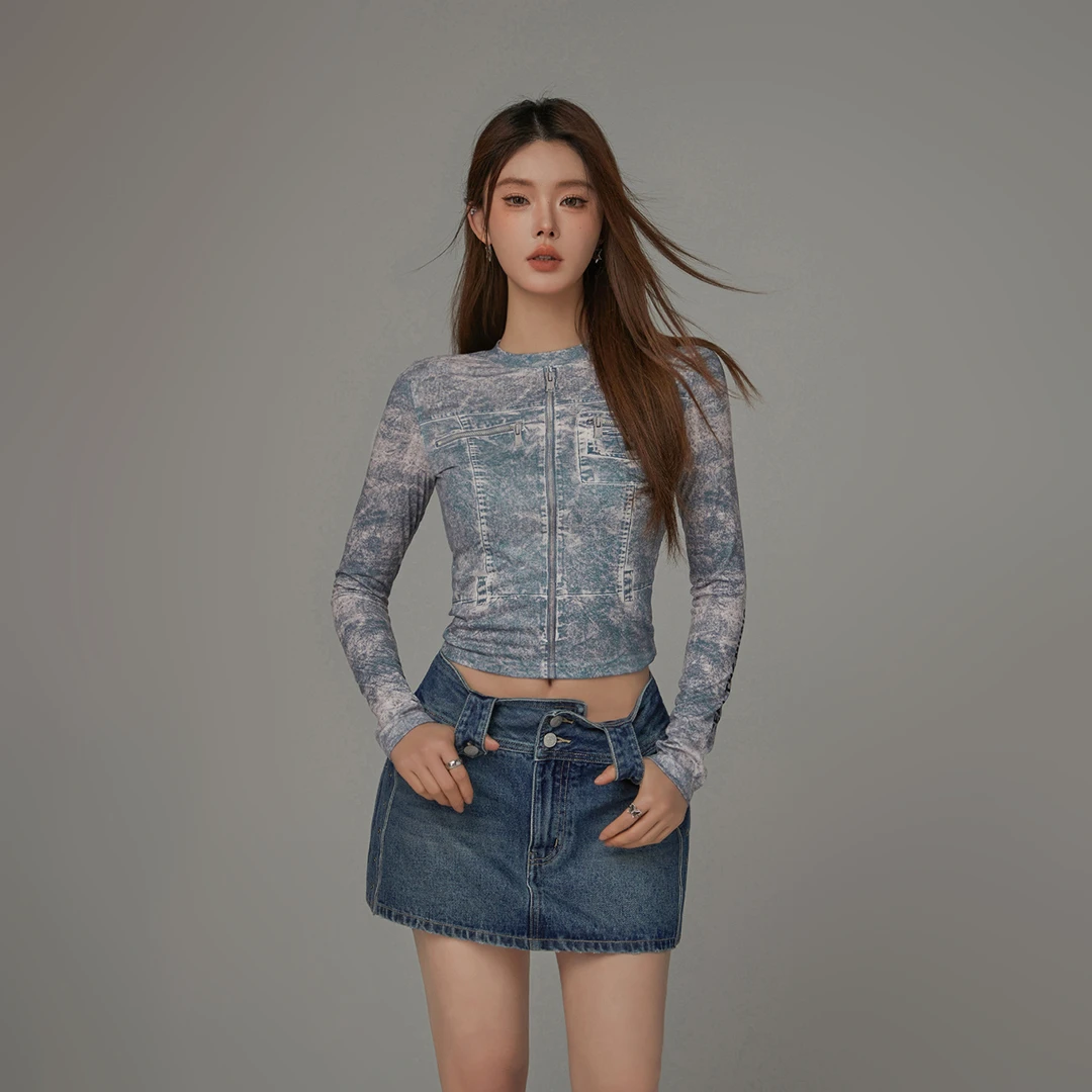 AB007【马琦尧专属】CHUU夏季女装修身圆领显瘦短款设计感T恤-Y