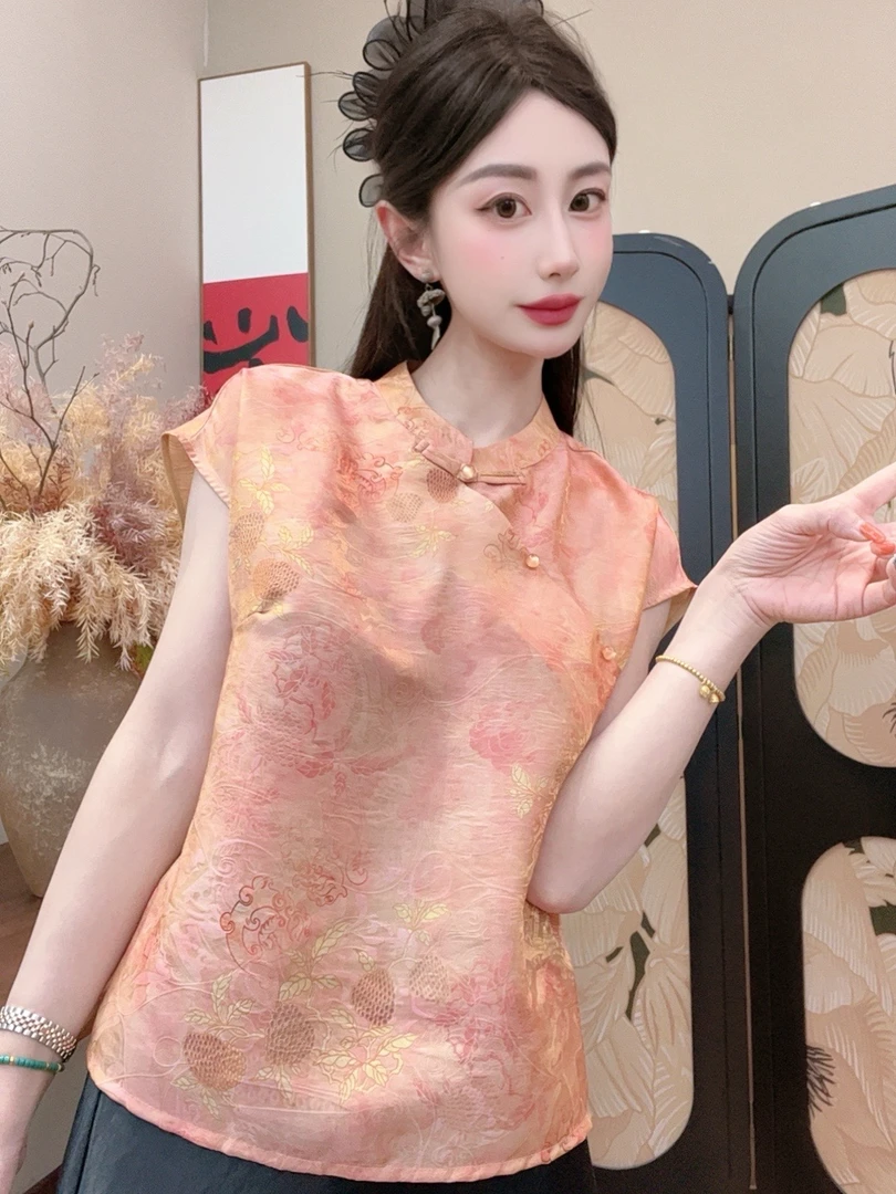 【霞光】2025夏季新款短袖百搭显瘦新中式短袖女日常时尚