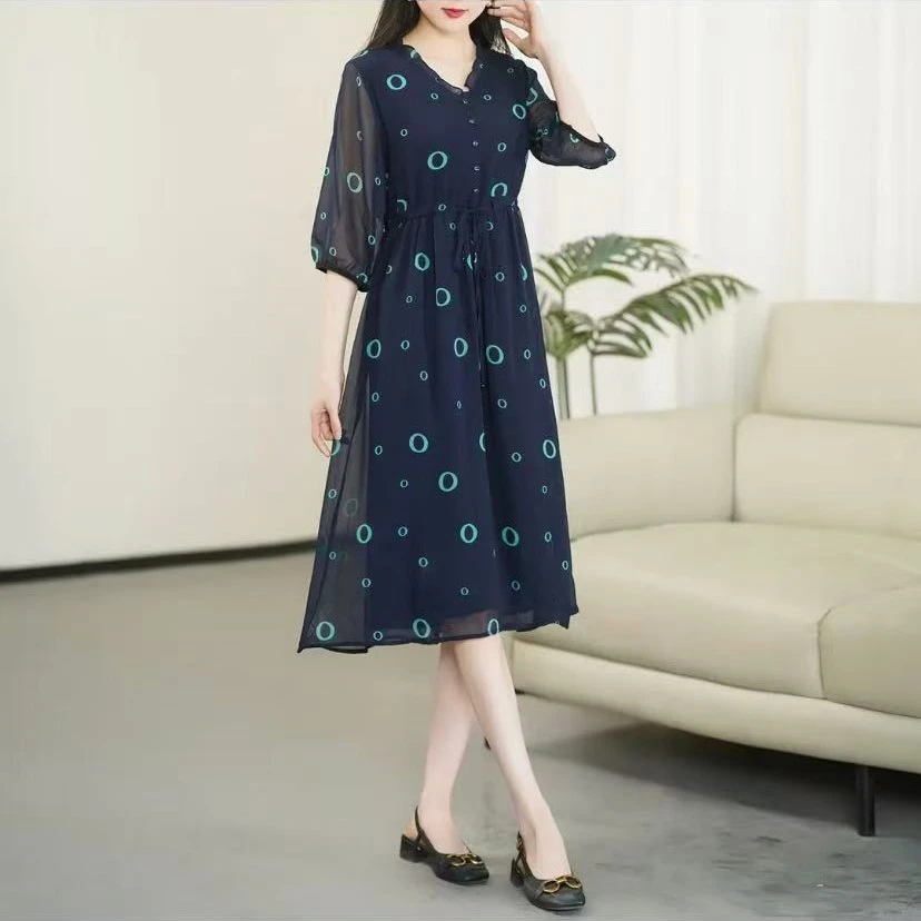 运费补贴（仲夏之夜）2025年蚕丝扎染印花高腰显高显瘦气质连衣裙