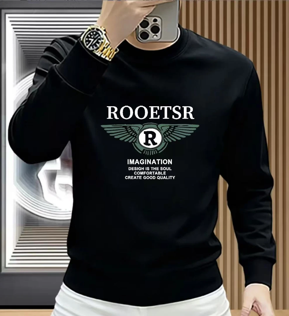 秋冬季个性潮流重磅圆领卫衣宽松时尚男士加绒加厚保暖卫衣