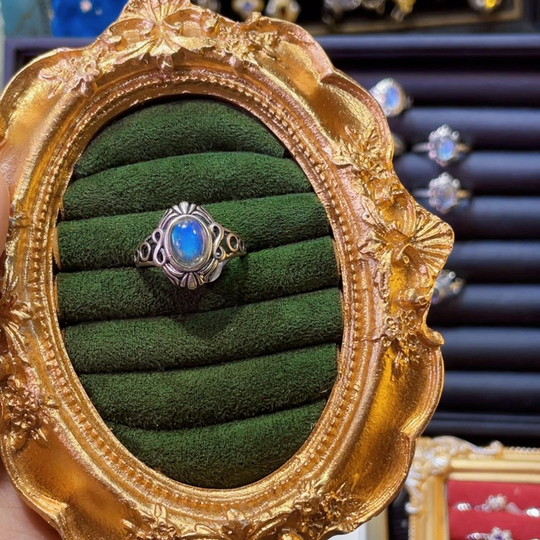 小***野925银灰月复古戒指