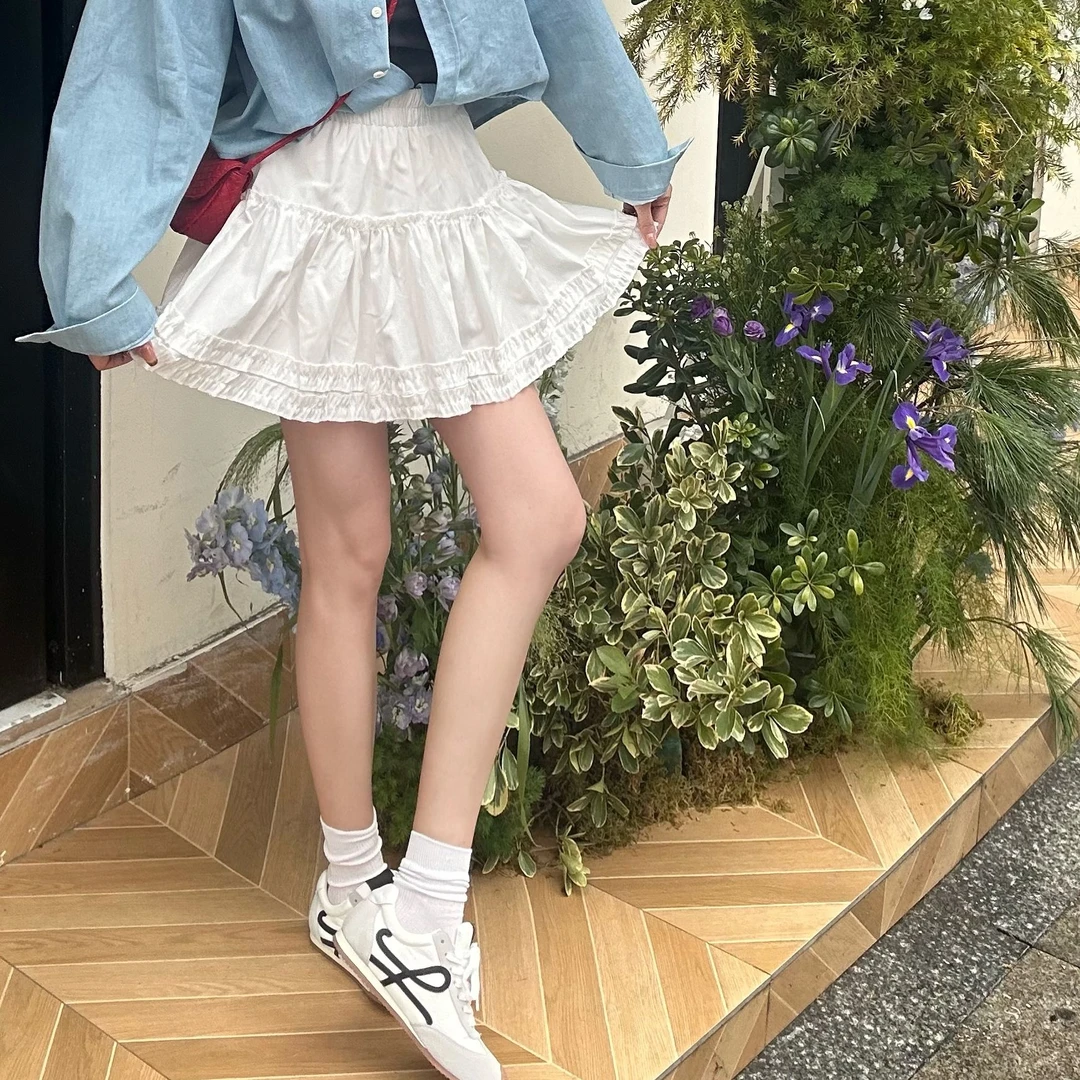 【清冷梦境】新款松紧腰显瘦百搭纯欲甜妹蕾丝花边短裙