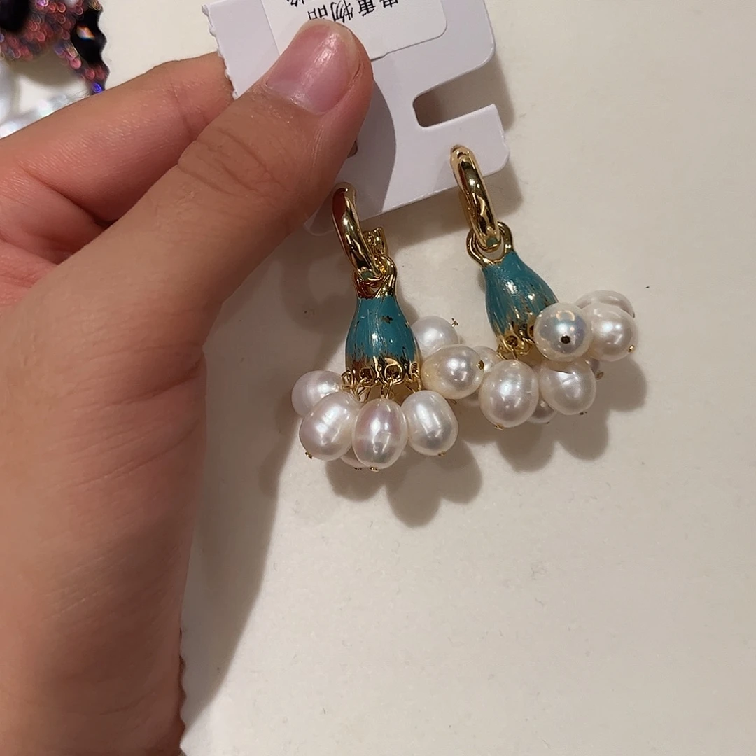 合金淡水珍珠耳饰