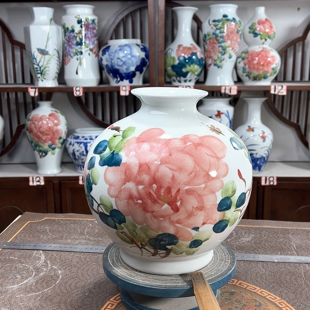 摆件景德镇陶瓷石红牡花