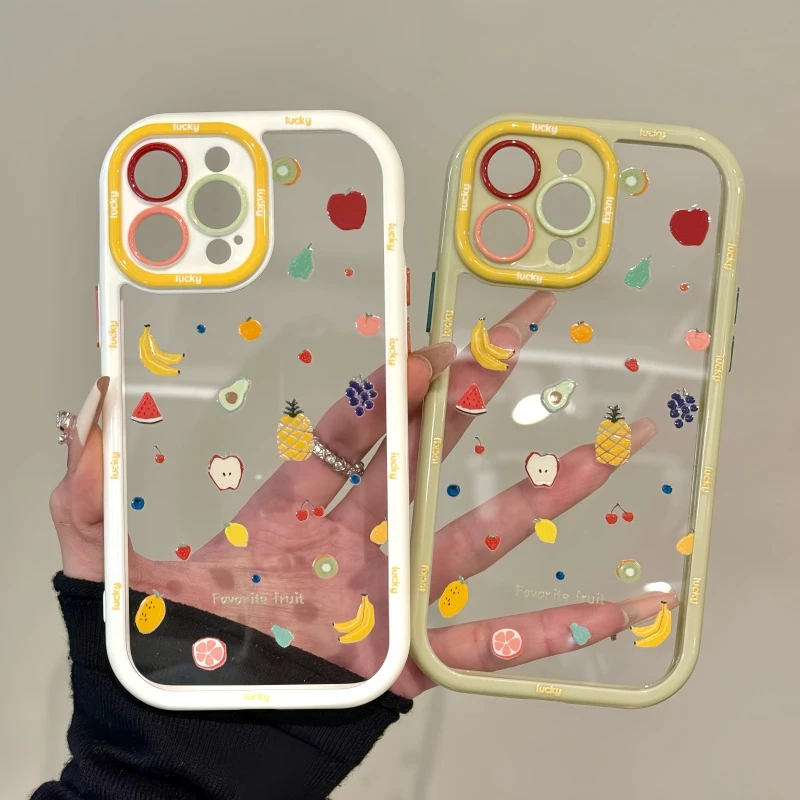 适用苹果16pro手机壳ihone15奶油壳小米14涂鸦满屏水果华为mate60