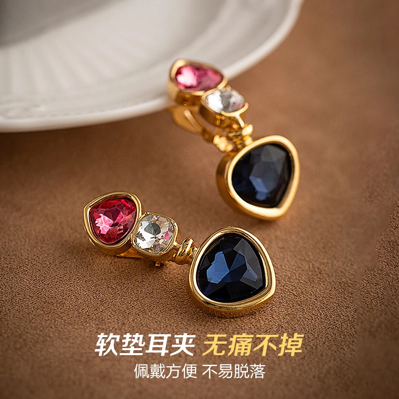 铜合金仿水晶耳饰 爱心形耳夹耳环女施家水晶无耳洞轻奢耳环气质