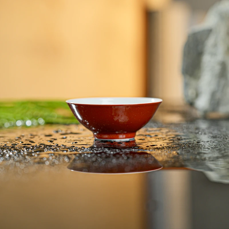 【小乔赏瓷】宝蕴阁祭红内绘佛手桃杯byg57
