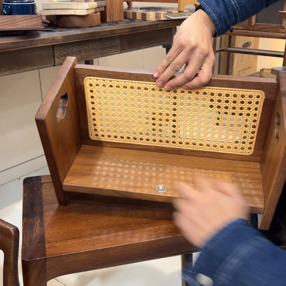 木胡桃木藤编书架