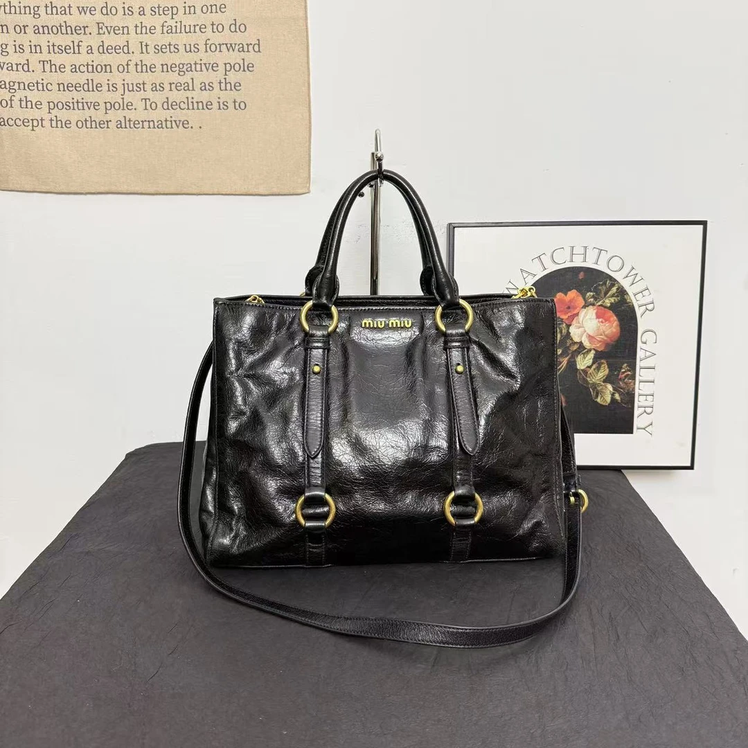 95新 MIU MIU/缪缪 古登中古/缪缪油蜡皮斜挎包/手提包/单肩包