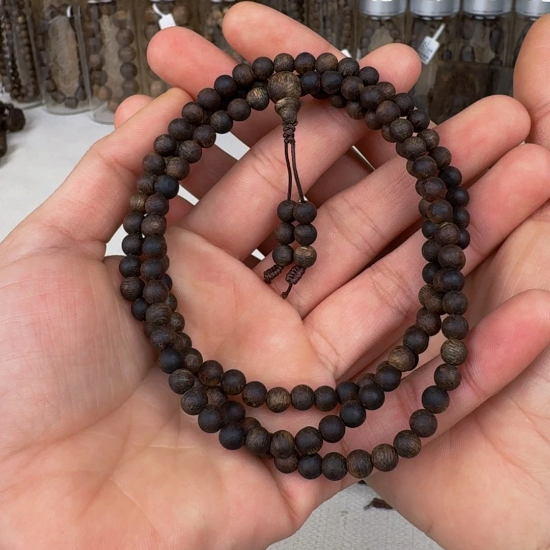 沉香手串棋楠沉香金沙叶沉水圆珠卡5+保14克