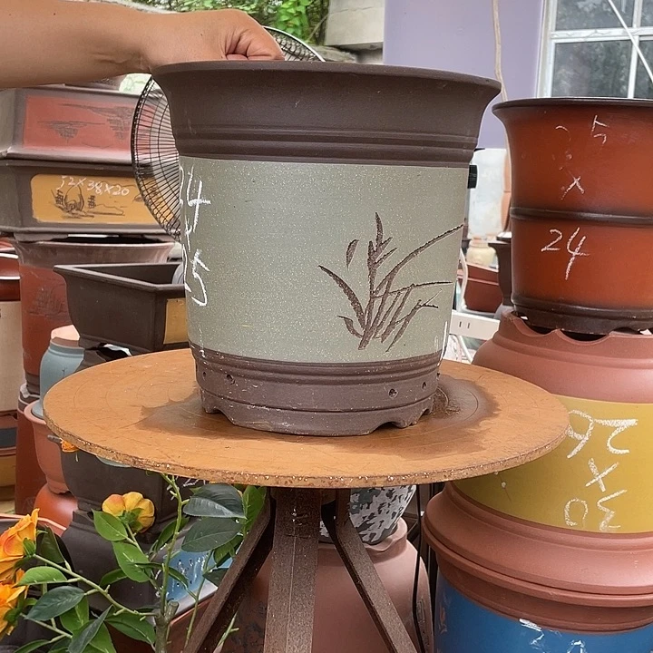 2个24绿色高栏花盆紫砂花盆紫砂