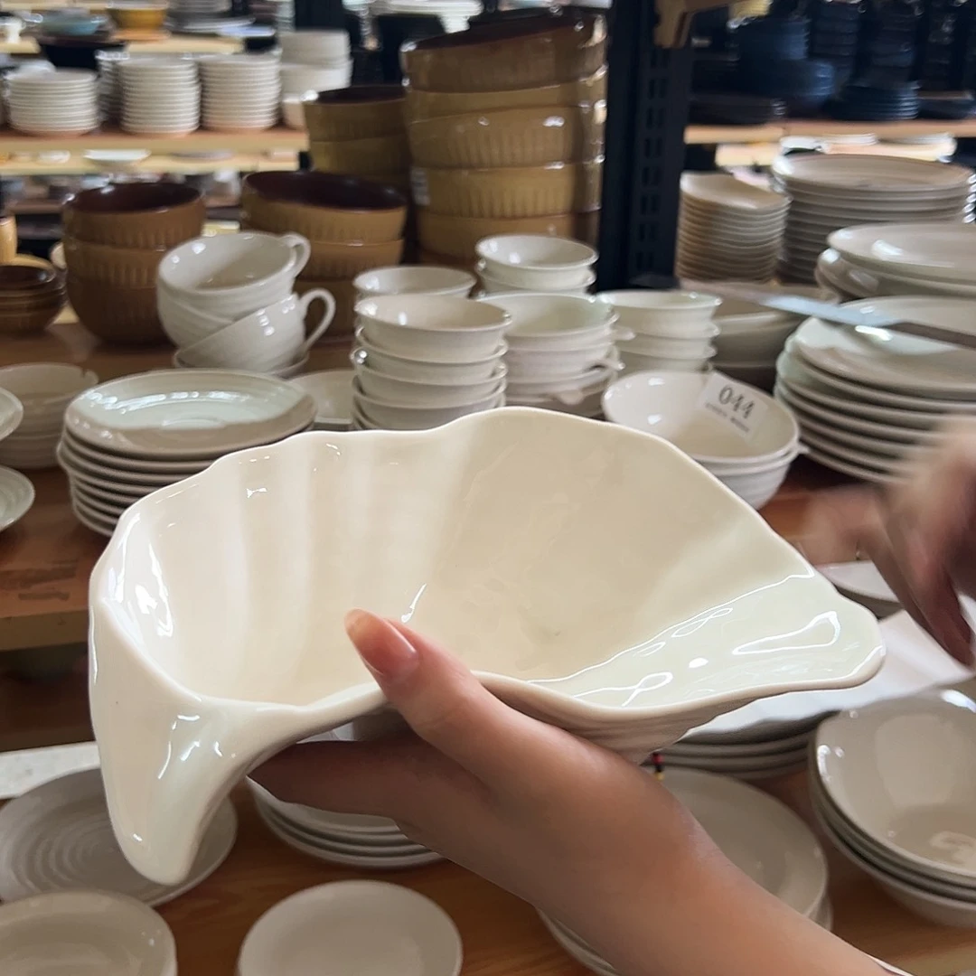 新骨瓷047微瑕暖白9寸海螺盘