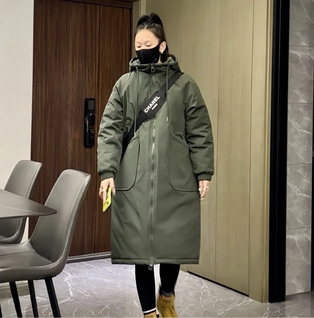 冬季加厚长款棉衣女过膝宽松连帽休闲大口袋大码保暖情侣款棉服