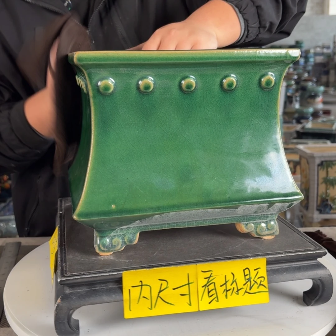 。一风堂石湾花盆 开片裂 气孔 内19*19