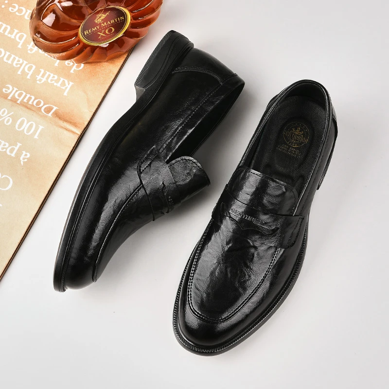 5628皮鞋男新款潮流商务一脚蹬豆豆鞋黑色男士休闲百搭软底乐福鞋