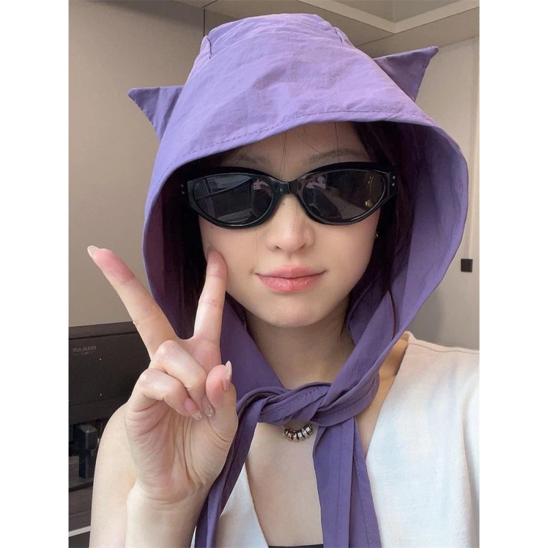 卡通速干薄2025春新款猫猫遮阳帽女大头围渔夫帽显脸小出游防晒帽
