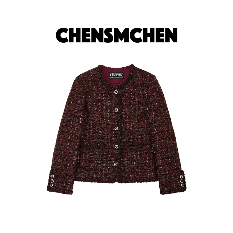 CHENSMCHEN 进口LINTON粗花呢小香外套女优雅气质上衣CSW10616YW