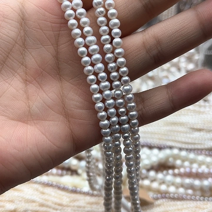 未镶嵌玛瑙/玉髓珠宝半成品一条4mm左右椭圆珍珠有螺纹