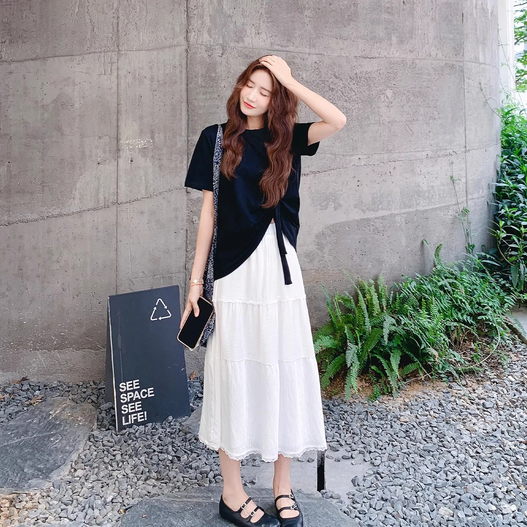 流行漂亮套装女2025夏季新款韩系不规则时尚短袖半身裙两件套