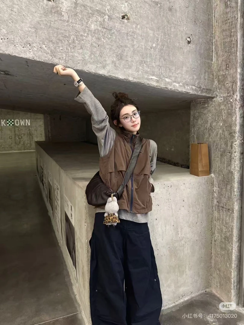 城市运动风时尚套装加绒INS风阔腿裤宽松森系打底9309