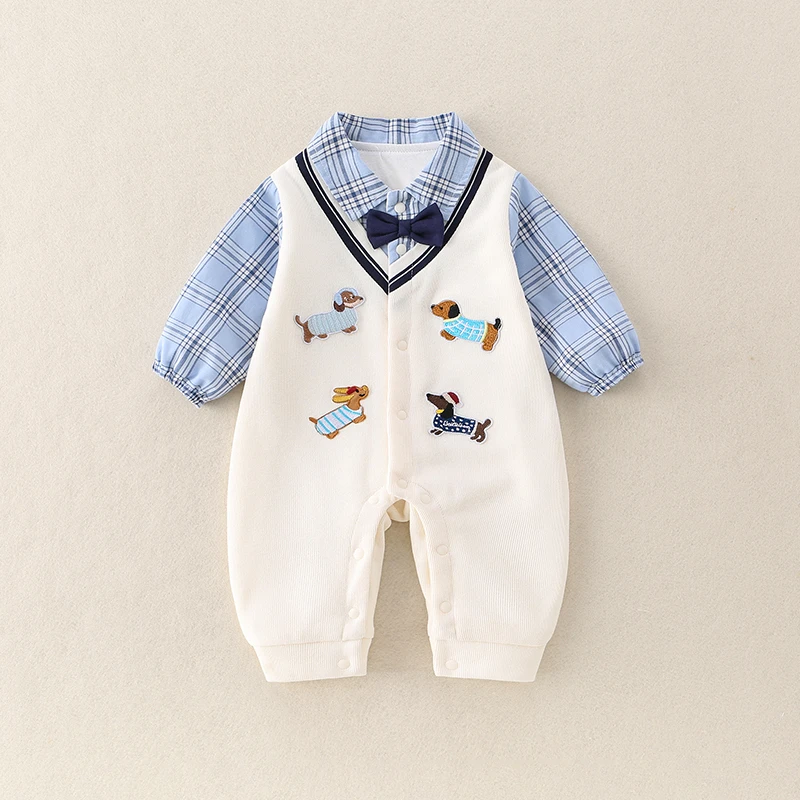 婴儿衣服秋装婴幼儿连体衣周岁礼服男宝宝绅士哈衣爬服春秋外出服