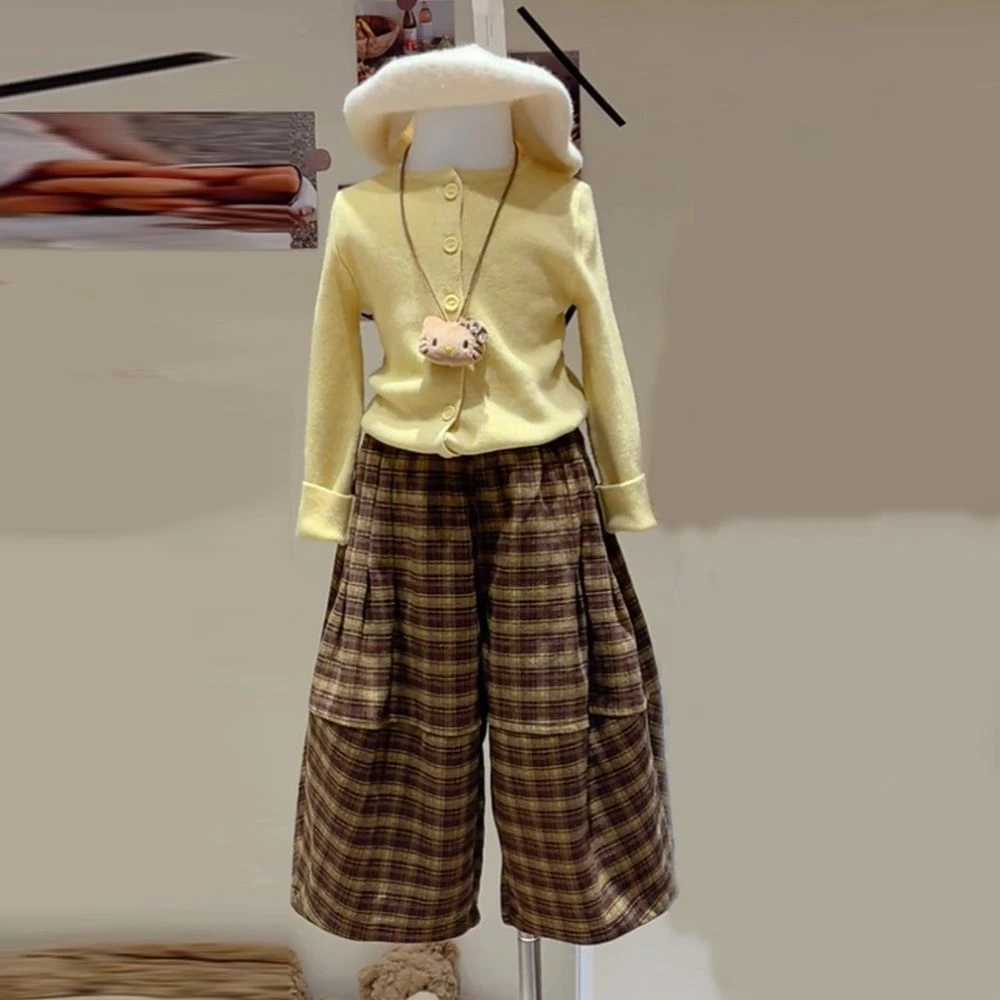 品牌清仓~韩系童装女童秋季毛衣外套2025新款女宝宝黄色针织开衫