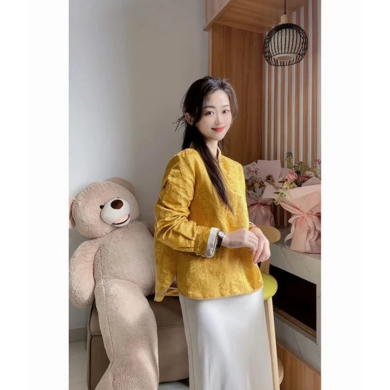 DY2061樱美嘉高货设计款蚕丝亚麻新中式上衣复古时尚小衫女