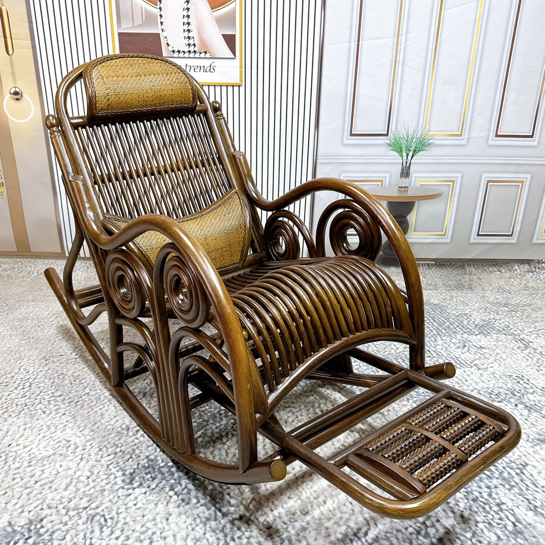 印尼玛瑙真藤材质手工大摇椅家用阳台客厅休闲椅躺椅逍遥椅双十一