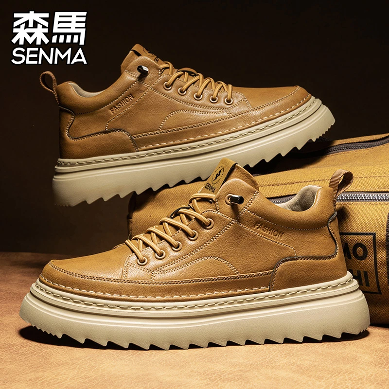 SENMA/森马男鞋2025秋季新款中帮工装靴子厚底英伦一脚蹬马丁靴男