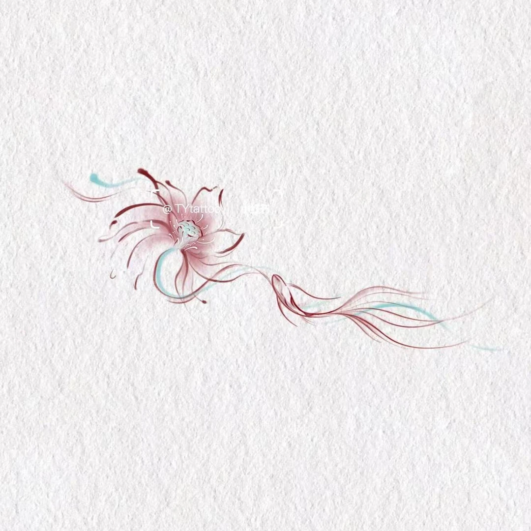 锦鲤游向莲花中式ins彩色防水持久纹身贴高级感防水持久锁骨仿男