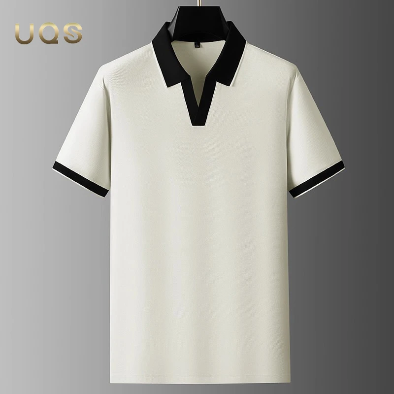夏季时尚V领POLO衫短袖男装大码宽松舒适亲肤百搭薄款透气简约款