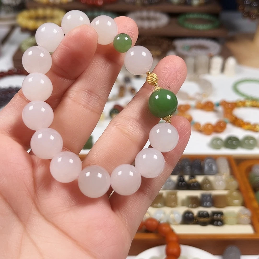 和田玉18K金镶嵌手链