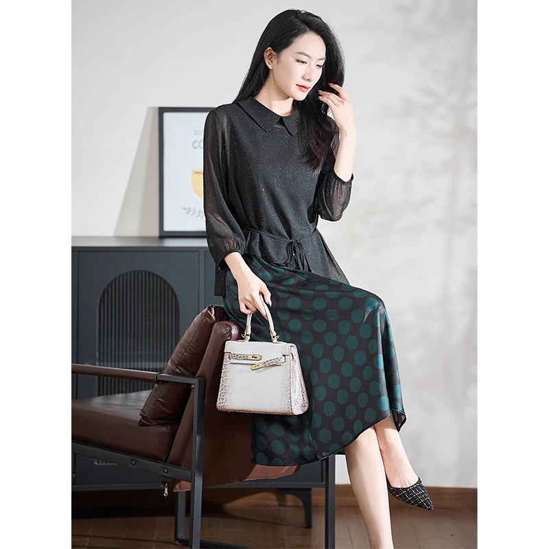 迪欧芙2025春季上新女装气质修身裙波点印花设计师显瘦#CTZ87742