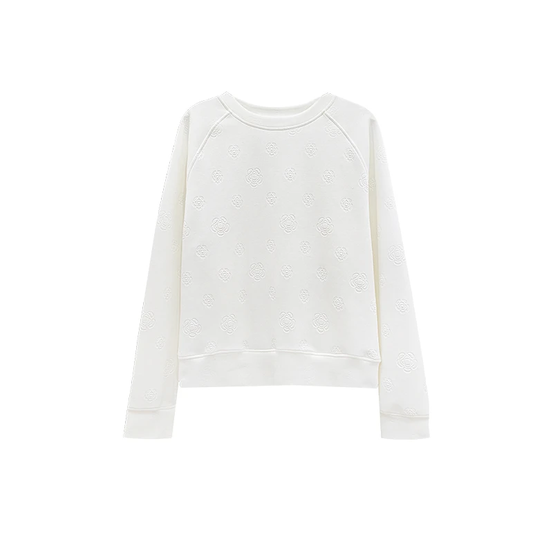 时尚高级设计感压花圆领卫衣801283