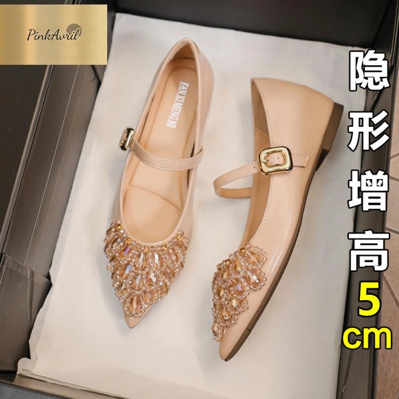 PinkAvril气质名媛法式尖头浅口2025年夏季新款百搭不累脚平底黑