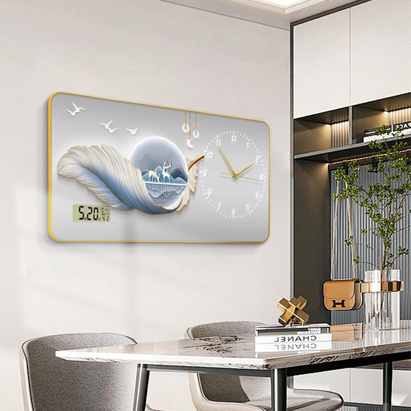 新款轻奢挂钟高级感挂表餐厅装饰画钟表挂墙饭厅挂画静音创意时钟