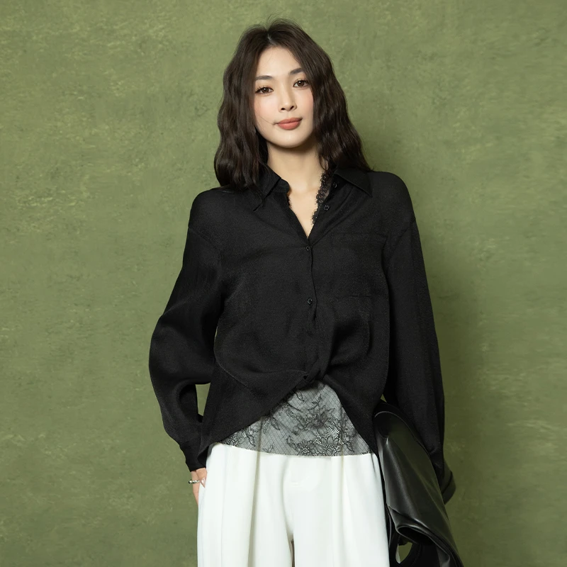 SASA「南风入我心」烈儿睫毛蕾丝莱赛尔纤维两件套衬衫 L51CSR084