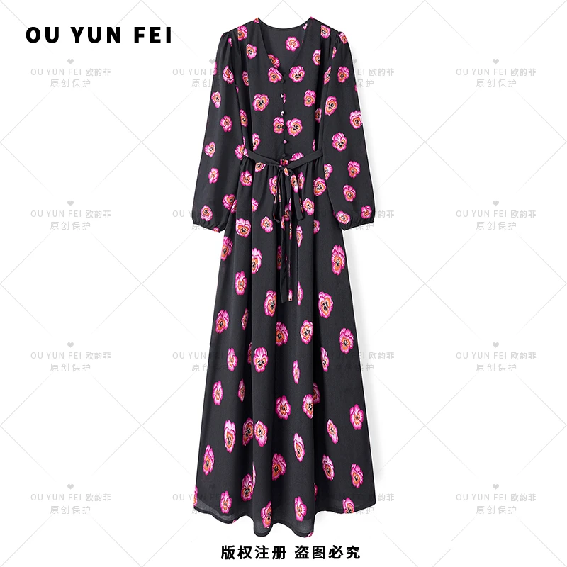 高级感连衣裙女夏季新款气质显瘦穿搭印花长裙F2000