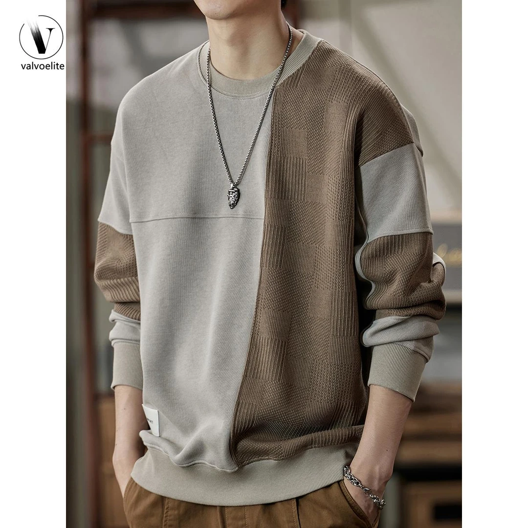 VALVOELITE针织卫衣男士秋冬季新款宽松潮流高级感拼接长袖上衣潮