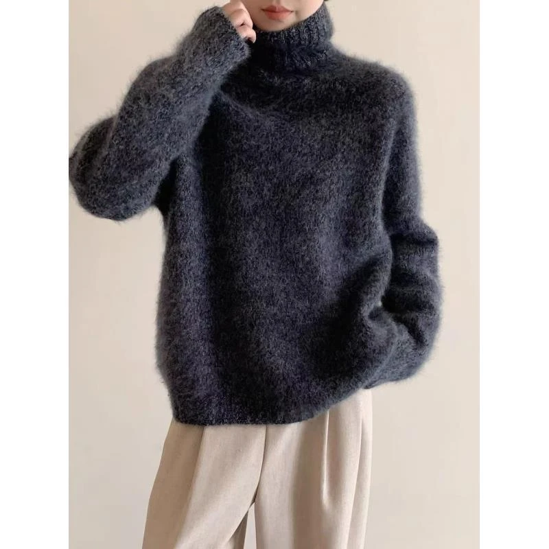 【段公子优选】针织宽松型羊绒衫长袖百搭堆堆领上衣986