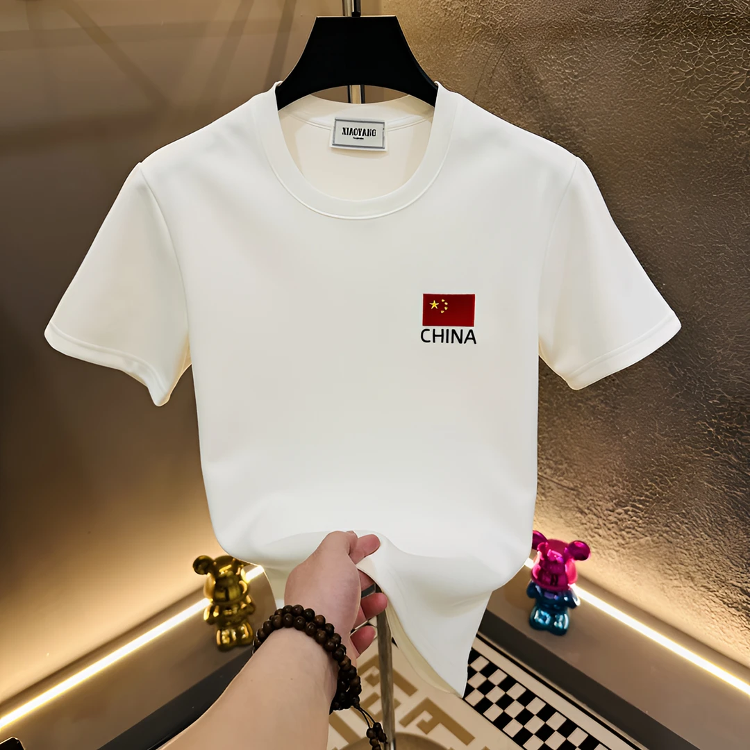 阳总夏季新款修身重工刺绣网红爆款轻奢高定男女同款圆领短袖