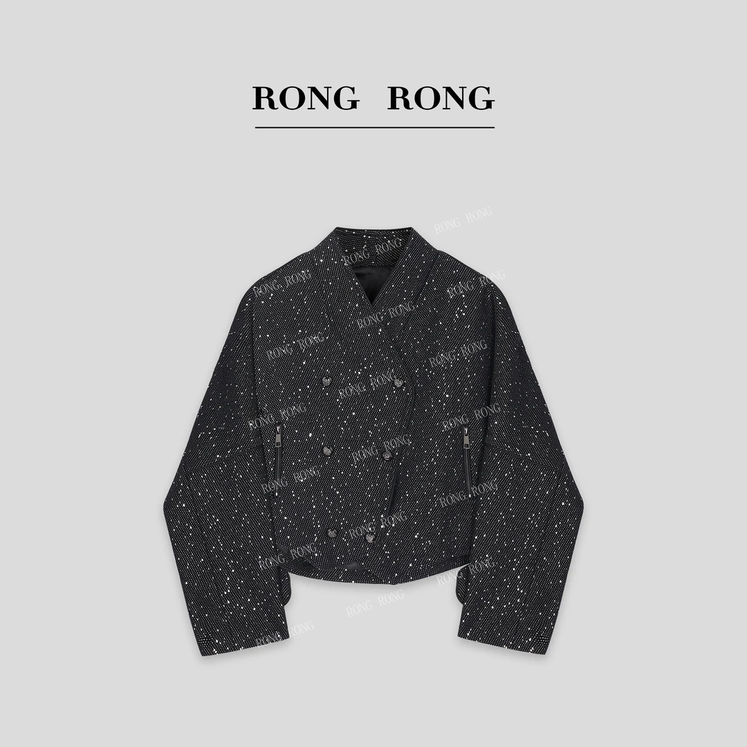 溶溶J【星暮交错】RONGRONG V领亮片纱珠片蝴蝶袖短外套C-L206712